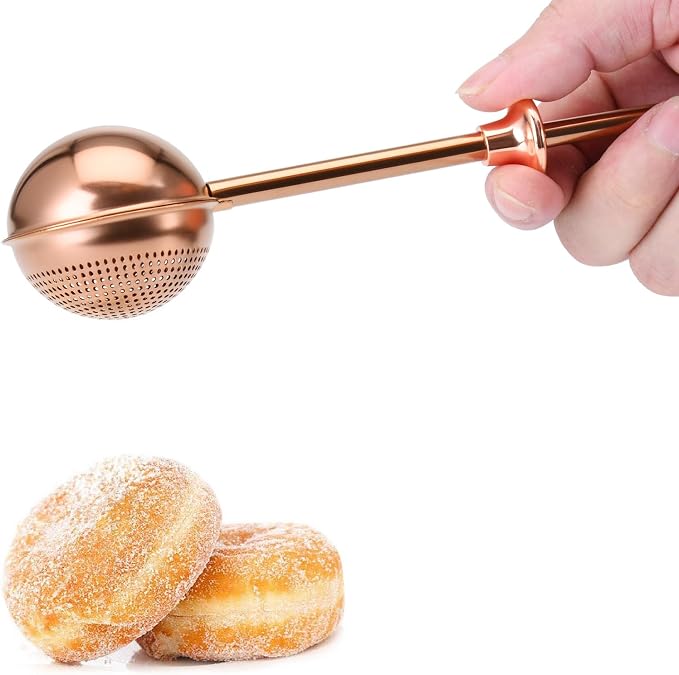 HULISEN Flour Duster, 304 Stainless Steel Flour Sifter for Baking, Brown | Spring-Press Handle, Dishwasher Safe, For Flour, Powdered Sugar, Fine Spices, Pick Up and Dust Flour Sifter, Gift Package