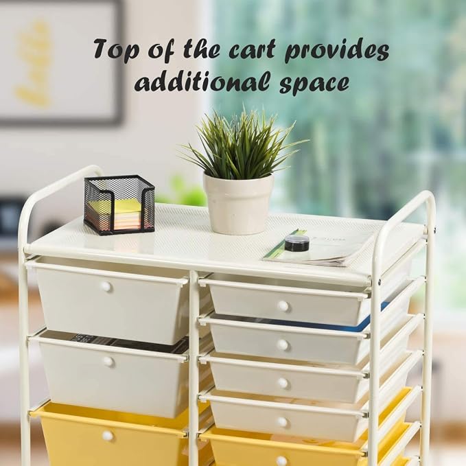 Moccha 15-Drawer Rolling Storage Cart - Under Desk Storage Drawers with wheels for Craft Art Supply Paper Salon, Scrapbook Paper Tools, Mobile Utility Cart for Classroom (15 Drawers, Yellow)