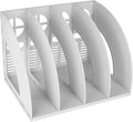 SAYEEC Sturdy Maganize Holder Desktop File Holder Organizer Plastic 4 Section Frames File Dividers Document Cabinet Rack Display Storage Organizer Box (Light Grey)