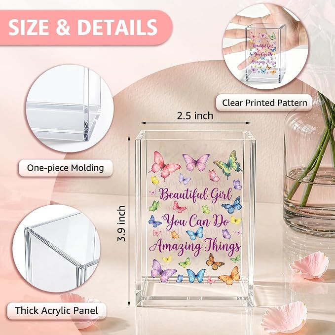 Funny Beautiful Girl You Can Do Acrylic Pencil Holder Cup | Inspirational Amazing Things Makeup Brush, Butterfly Encourage Gifts for Women Sister Daughter, Bathroom Vanity Organizer