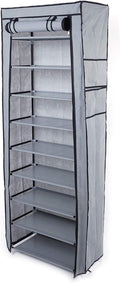 Shoe Rack, 10 Tier Shoe Organizer with Dust Cover, Shoe Storage Shelf for 20-27 Pairs of Shoes, Designed for Doorways, Entryway, Suitable for Sneakers, High Heels, Flats, and Boots (Grey)