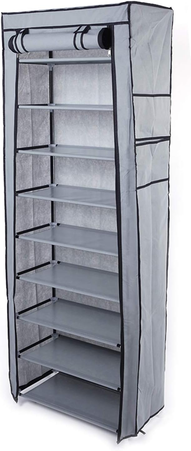 Shoe Rack, 10 Tier Shoe Organizer with Dust Cover, Shoe Storage Shelf for 20-27 Pairs of Shoes, Designed for Doorways, Entryway, Suitable for Sneakers, High Heels, Flats, and Boots (Grey)