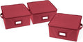 Covermates Keepsakes Zip-Top Storage Box Set, 3 Pack Heavy Duty Polyester Organizer Bins, Stackable Design, ID Window, Reinforced Handles, Closet Home Storage, Scarlett Red