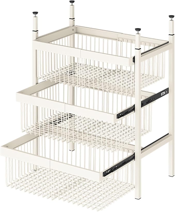 Expandable Cabinet Pull Out Basket,Carbon Steel Stackable Storage Bins,1-3 Tier Stackable Shelf Baskets Organizer,for Office Bathroom Bedroom(3 tier)