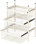 Expandable Cabinet Pull Out Basket,Carbon Steel Stackable Storage Bins,1-3 Tier Stackable Shelf Baskets Organizer,for Office Bathroom Bedroom(3 tier)