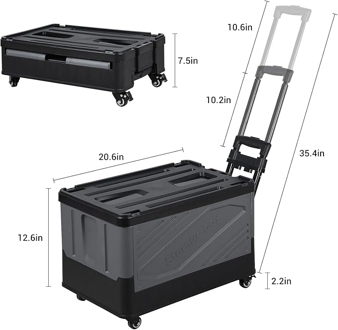 XCBYT Storage Bins with Wheels - Rolling Carts with Wheels for Closet Organizers and Storage Foldable Rolling Cart for Teachers Rolling Crate Collapsible Shopping Cart Black