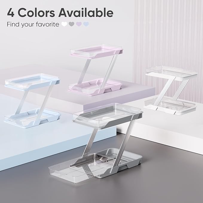 3 Pack Bathroom Organizers and Storage - Multi-Purpose,2-Tier Clear Pull Out Organization for Bathroom,Under Sink,Kitchen,Vanity,Countertop,Cabinet,Pantry & Medicine Cabinet,Blue