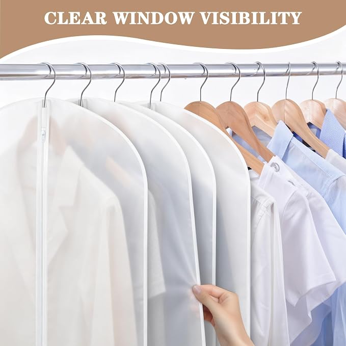 20 Pack Translucent Garment Bag,PEVA Hanging Clothes Cover,24"x43" Suit Dress Bag for Closet Storage Travel
