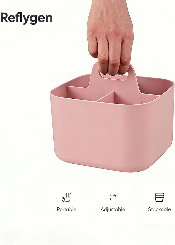 Stackable Portable Handheld Organiser,Multi-Purpose Desktop Divider Organiser Basket For Crafts Or School Supplies Desk,Office,Stationery Pencil Holder,Dorm Room (Small Size-Pink)