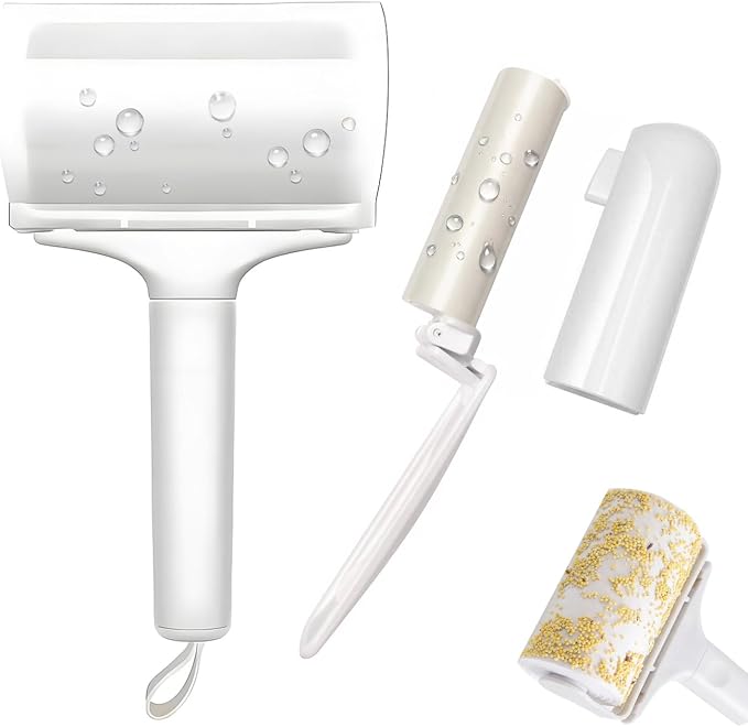 Reusable Lint Roller 2 Pack, Washable Sticky Lint Roller with Cover for Pet Hair, Portable Travel Lint Remover for Clothes, Purse, Furniture, Car, Large Mini Lint Brush for Home and Travel (White)