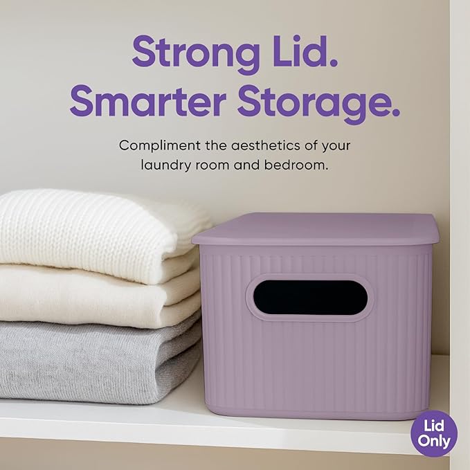 Superio Ribbed Collection - Decorative Plastic Basket Open Home Storage Bins Organizer, Lilac (Parent) Container Boxes for Organizing Closet Storage Bins for Shelves (Lid - Medium (5 Liter), 2 Pack)