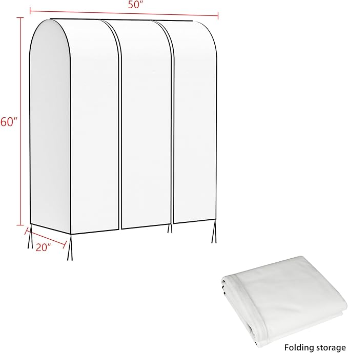 Zilink Garment Rack Cover Clothes Rack Cover Wardrobe Cover 50 in, White | Dustproof, Breathable, 2 Durable Zippers, Garment Bags Protector for Garment Rack (Rack Not Included)