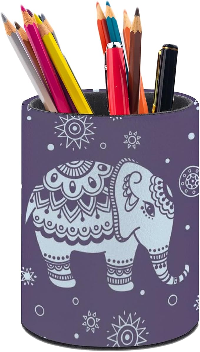 Cute Elephant Pen Holder Pencil Cup for Desk Organizer | Cute Makeup Brush Holder PU Multifunctional Office Suppliesfor Decor Home Classroom School