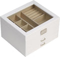 BOOVO Clear Lid Jewelry Box,3 Layers Jewelry Organizer Large Jewelry Storage Box with 2 Drawers,Jewelry Holder Organzier of Rings Earrings Necklace Bracelets for Women (White, 3 Layer)