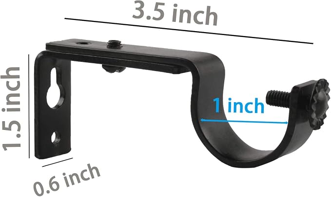 Eau 10 Pieces of Adjustable Black Curtain Rod Brackets, Heavy Duty Single Curtain Rod Holders for Maximum 1 Inch Rod, Wall-Mounted