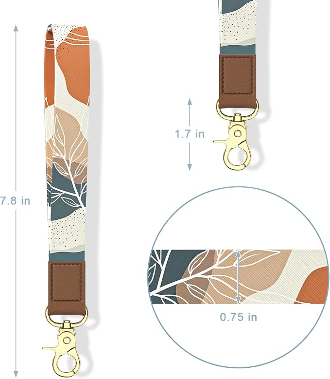 Aiawoxc Credit Card Holder, Small RFID Wallet Slim Leather Card Organizer Case with Zipper and Wristlet Strap, Abstract Boho Leaf