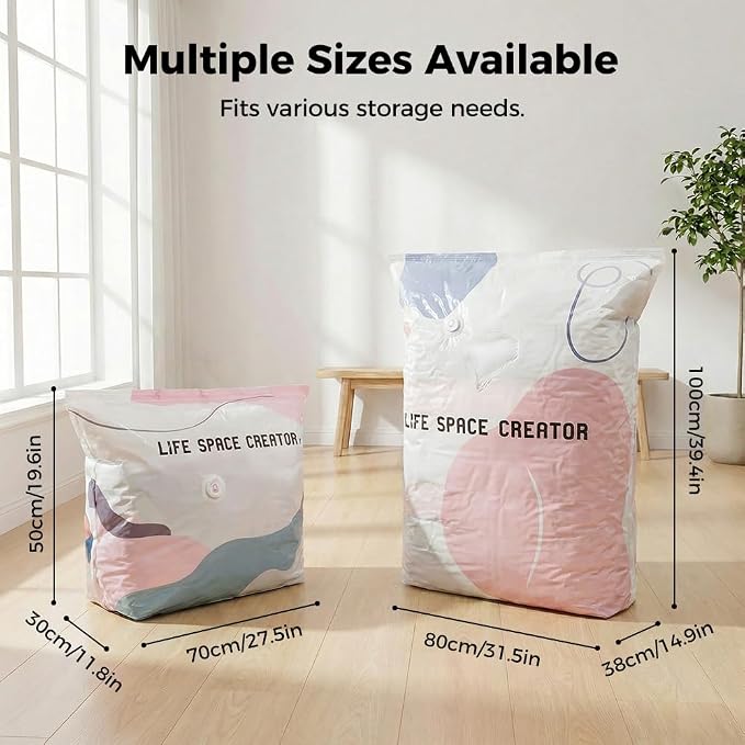 3 Pack No Pump Vacuum Storage Bags,Vacuum Bags for Clothes，Large | Upgraded Large Storage Compression Bags,Comforters,Blankets,Space Saver Bags