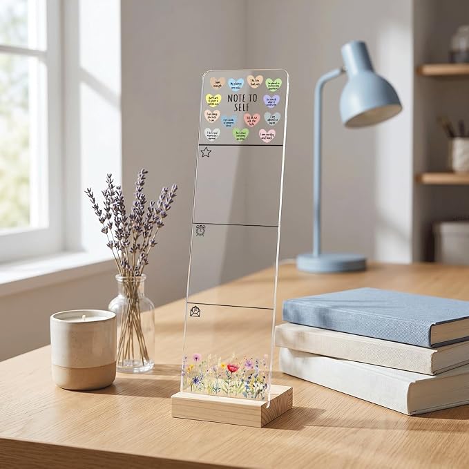 Note to Self Motivational Decor Sticky Note Holder, Mental Health Monitor Memo Board Decorations for School Counseling Office Therapy Desktop Art Decoration School Counselor, Therapist Office Gifts