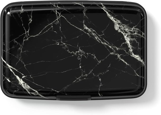 Credit Card Holder for Women, Small RFID Metal Credit Cards Wallets Cute Business Card Holder Pocket ID Case, Black Marble