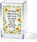 May You Be Proud Of The Work You Do Acrylic Pencil Holder Cup Gifts | Appreciation Sunflower Pen Holder for Coworker Girls, Farewell Retirement Goodbye Gifts for Women, Makeup Brushes Organizer