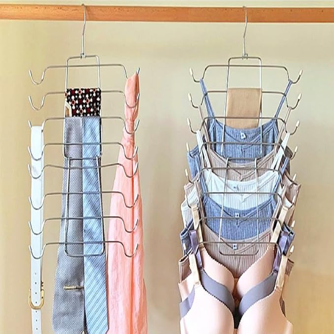 2 Pack Foldable Tank Top Hangers, Closet Organizer for Bras, Cami, Dresses | 360° rotating, chrome & black vinyl, maintains shape, fits belts, ties, swimwear & pajamas