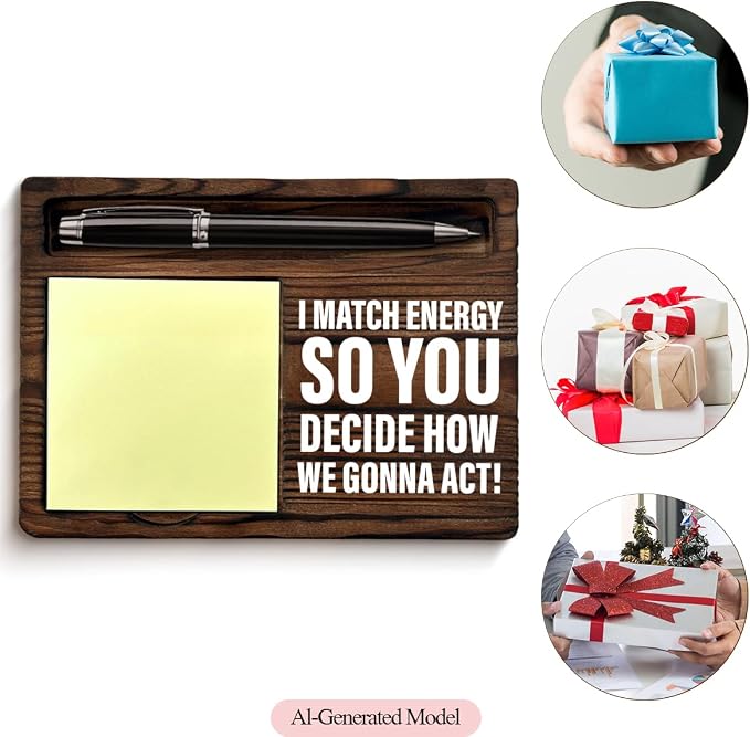 Funny Office Sticky Note Holder, Gift for Coworkers Employee Boss Leader, I Match Energies So You Decide How We Going Act Post it Note Dispenser for Office Cubicle Desk Decor