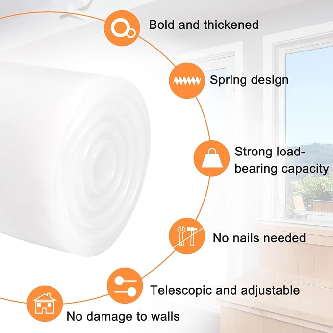 uxcell Tension Curtain Rod, Adjustable 59 to 110 inches, 0.79" Dia White Spring Tension Rod No Drilling Expandable Tension Rod for Doorway, Kitchen