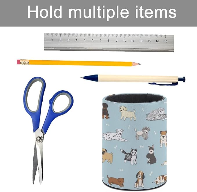 Cute Puppy Dog Pen Holder Pencil Cup for Desk Organizer | Cute Makeup Brush Holder PU Multifunctional Office Suppliesfor Decor Home Classroom School