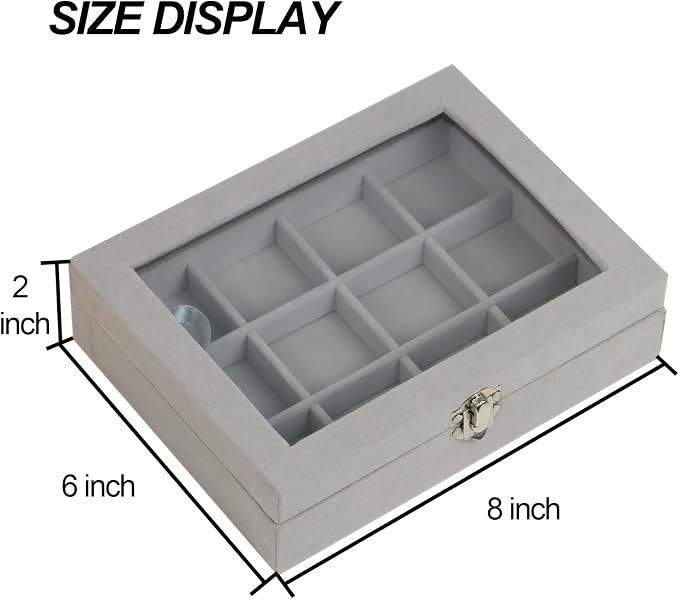 Fordonral Velvet Jewelry Organizer Box, Jewelry Drawer Organizers Trays, Earring Ring Necklace Holder Display Case (Gray, 12 Grid Box)