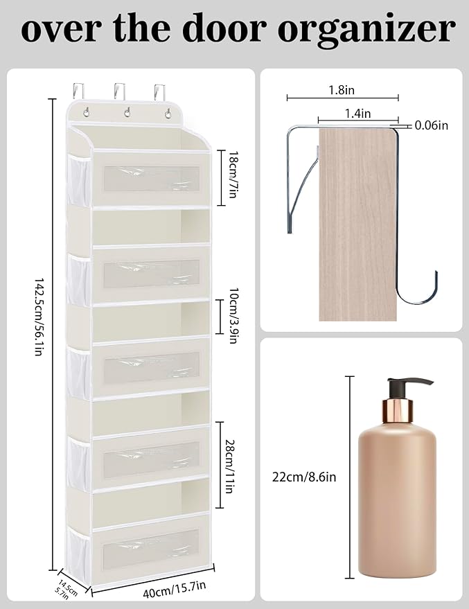 KYEVIS Over The Door Organizer, 5 Shelves Closet Door Hanging Organizer with 10 Mesh Pockets, Nursery Closet Organizer, Baby Essentials, Dorm Room Essentials for Girls