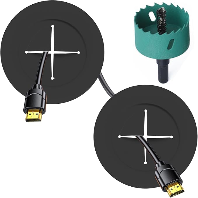 Riozoo TV Wire Hider Kit for Wall Mount TV, White in Wall Cable Management Kit, Includes 2-3/8"(60mm Hole) 2 Pass Throughs and Hole Saw Drill Attachment for Easy Install(Black) (RO-YCX-2P-BK)