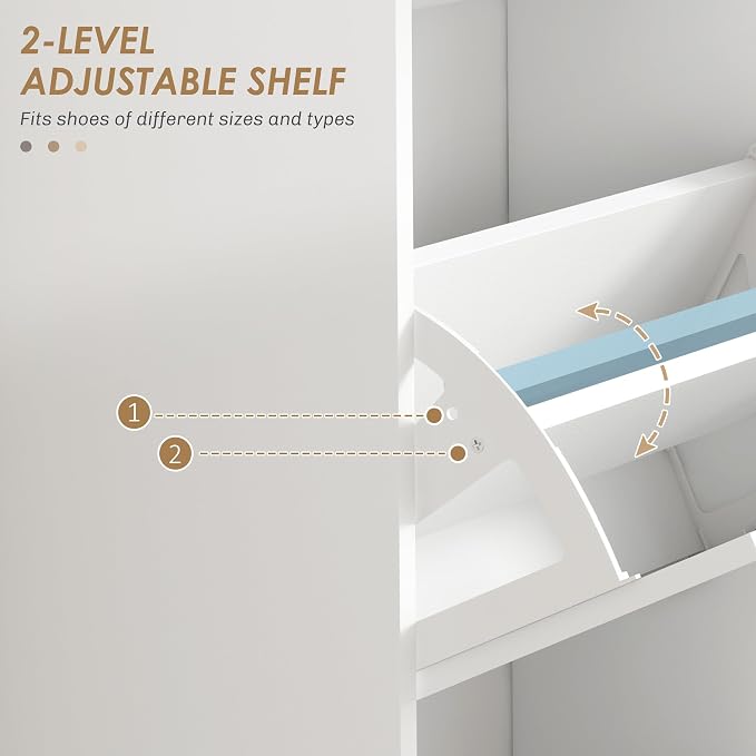 HOMCOM Shoe Storage Cabinet with 3 Flip Drawers, Narrow Shoe Cabinet, White | Freestanding, Adjustable Shelves, Slim Hidden Rack Organizer, Entryway, Hallway