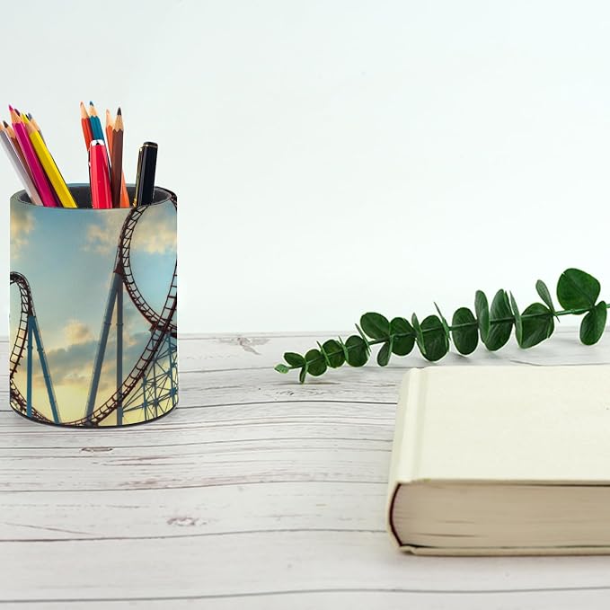 Roller Coaster Pen Holder Pencil Cup for Desk Organizer | Cute Makeup Brush Holder PU Multifunctional Office Suppliesfor Decor Home Classroom School