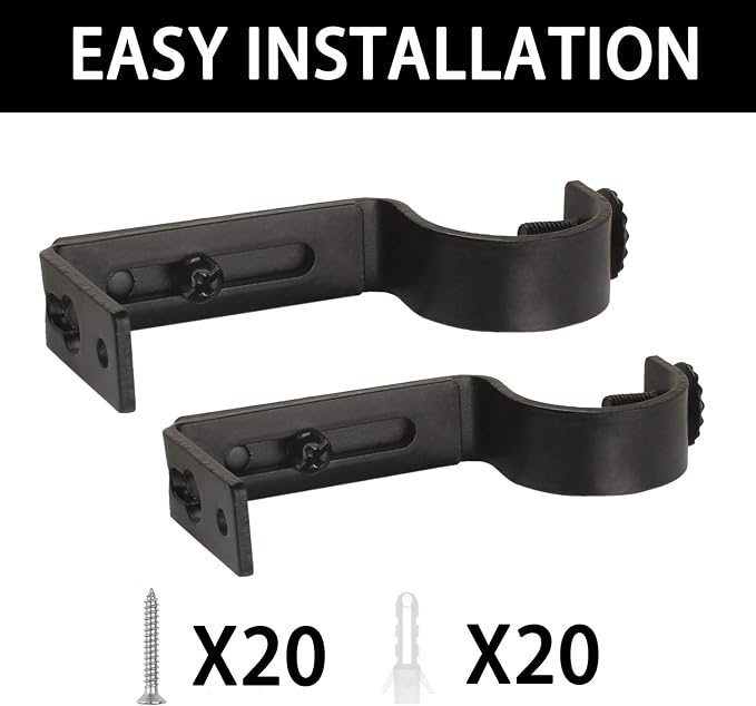Eau 10 Pieces of Adjustable Black Curtain Rod Brackets, Heavy Duty Single Curtain Rod Holders for Maximum 1 Inch Rod, Wall-Mounted
