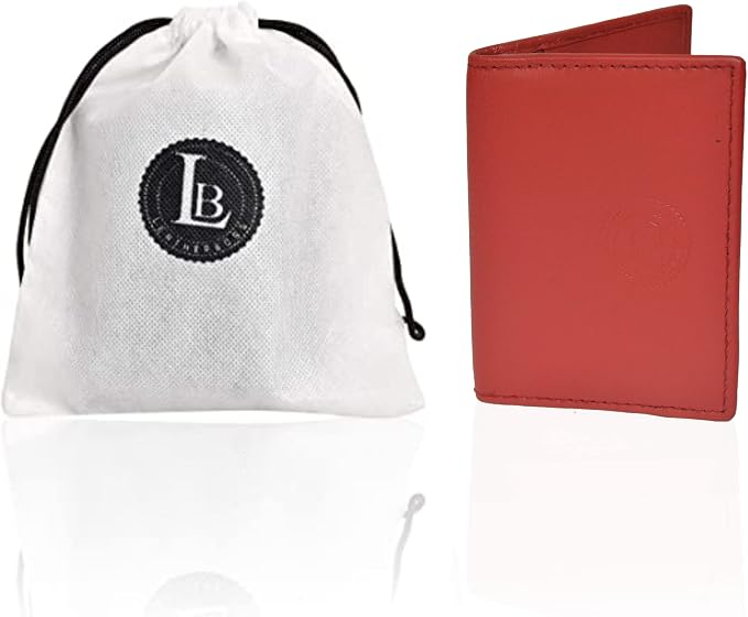 Leatherboss Slim Thin Leather Credit Card Id Mini Wallet Holder Bifold Driver's License Safe (Red)