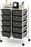 Moccha Rolling Storage Cart with 10 Drawers - Under Desk Storage Drawers with wheels for Craft Art Supply Paper Salon, Storage Drawers Organizer for Classroom Office Movable Utility Cart