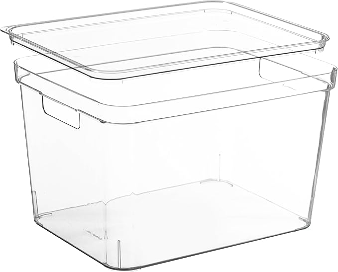 Basicwise Clear Storage Container with Lid For Kitchen Pantry Cabinet & Fridge Storage For Organizing Snacks Produce Supplies Or Essentials Durable Bin For Home Dorm Apartment Or Office Use, Large