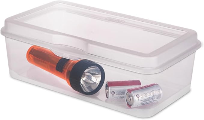 Sterilite 12-Pack FlipTop Stackable Rectangular Storage Bin with Hinging Lid, Clear | Bin with Hinged Lid, Stackable Multipurpose Organizer for Art & Craft Supplies, Accessories, Photos & CDs, Home or Office Use