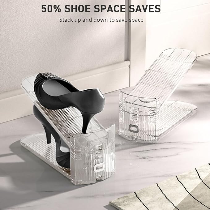 36 Pack Clear Shoe Slots Organizer - Adjustable Height 3.7''to 7.7'' Shoe stackers for a pair of shoes ,Shoe rack storage shoe space saver 50%,Easy to assemble shoe hold shoe organizer for cloest