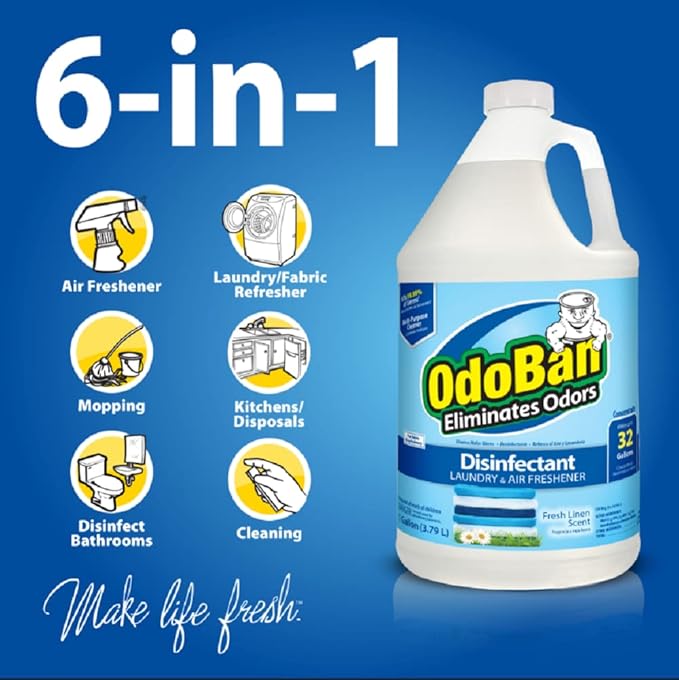 OdoBan Disinfectant Concentrate and Odor Eliminator, Made in the USA, Fresh Linen Scent, 2 Gallons
