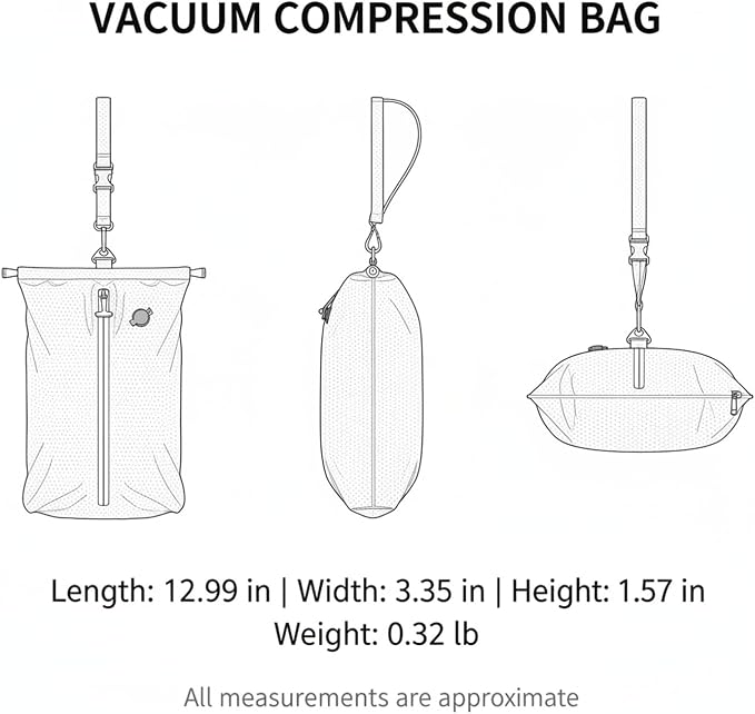 16L TPU Vacuum Compression Bag with Hanging Buckle, Manual Air Removal Storage Sack for Sleeping Bags & Travel Gear, Black