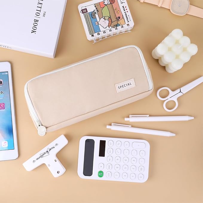 iSuperb 3 Compartments Pencil Case Pouch Big Capacity Pencil Organizer Canvas Holder Oxford Stationery Storage Kids Teen Girls Boys Student School Supplies Cosmetic Makeup Bag