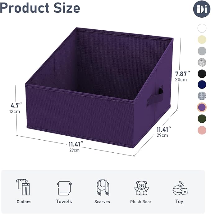 DIMJ Closet Storage Bins 6 Pack - Fabric Storage Baskets for Shelves, Collapsible Clothes Organizer, Trapezoid Shelf Organization Storage Cubes for Purse, Toys, Books, Towel, Clothes, Purple