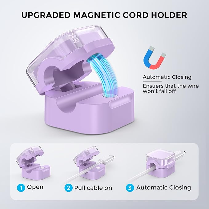 AhaStyle Magnetic Cable Organizer [1s Lock] 6 Pack Cord Holders Cable Clips | Strong Adhesive Hide Cable Cord Keeper Adhesive Wire Organizer Keeper for Nightstand Kitchen Car Office
