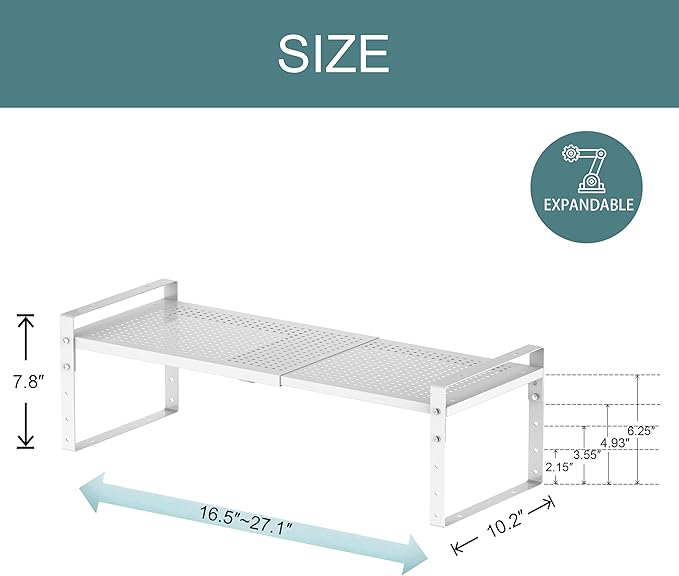 Expandable Shoe Rack Heavy-Duty Closet Organizer Adjustable Shelf Stackable Metal Framework for Entryway, Garage,RV,Pantry,Cabinet(Large,1 Pack/White)