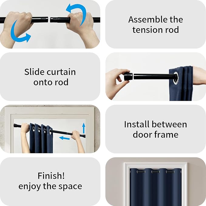 Vatge Magnetic Doorway Curtain for Privacy, Closet Curtain with Rod, Room Dividers for Closet Door and Sliding Door, 1 Panel, W42 x L80, Navy