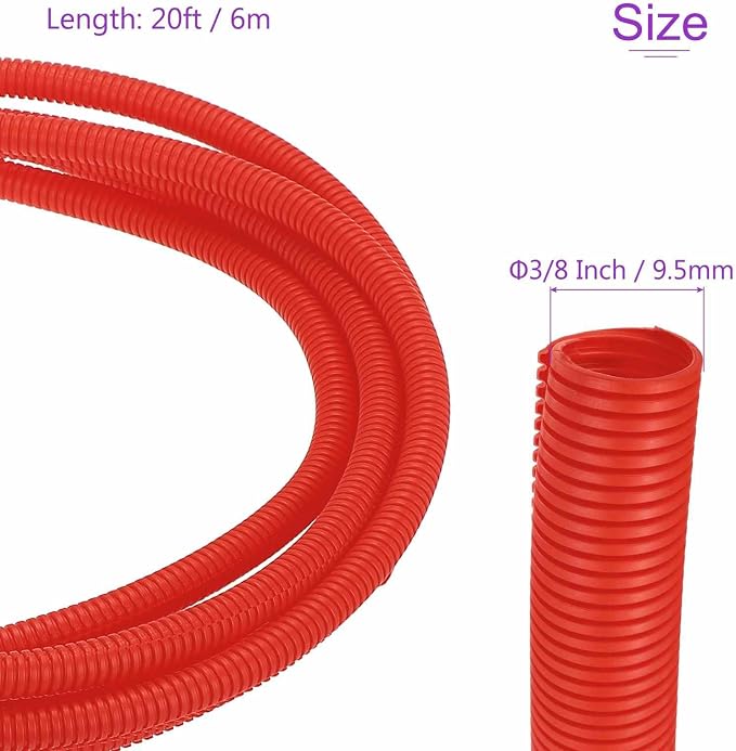 DMiotech 20ft Wire Loom Split Tubing 3/8 Inch(9.5mm) ID, Cord Protectors from Pet Flexible Conduit Cable Management for Office Home Garden, Red