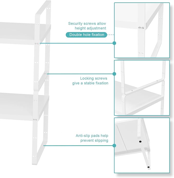 Cabinet Organizer Shelves,Expandable Pantry Counter Shelves,Stackable Under Sink Inside Cabinet Storage Spice Racks for Kitchen Bathroom Home Office,3 Packs,10.24" D,White