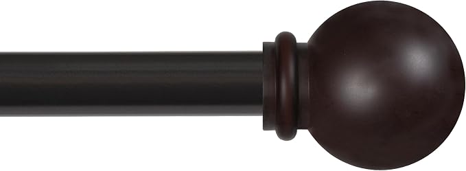 Kenney – Chelsea Curtain Rod, Durable 5/8" Steel Rod with Decorative Ball Ends, Adjustable 48–86" for Light to Medium Weight Curtains, Weathered Brown