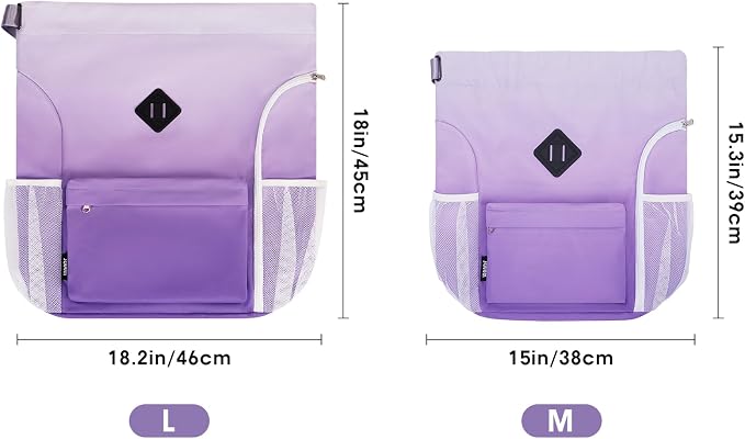 WANDF Drawstring Backpack with Shoe Compartment, Sports Gym Bag | Multi-Pocket Storage, Water-Resistant Fabric, Cinch String Bag